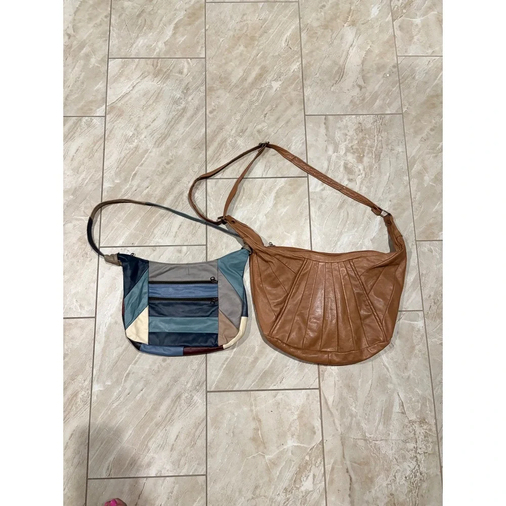 Genuine Leather Vintage Made in Mexico Boho Patchwork Hobo Purses Lot of 2
